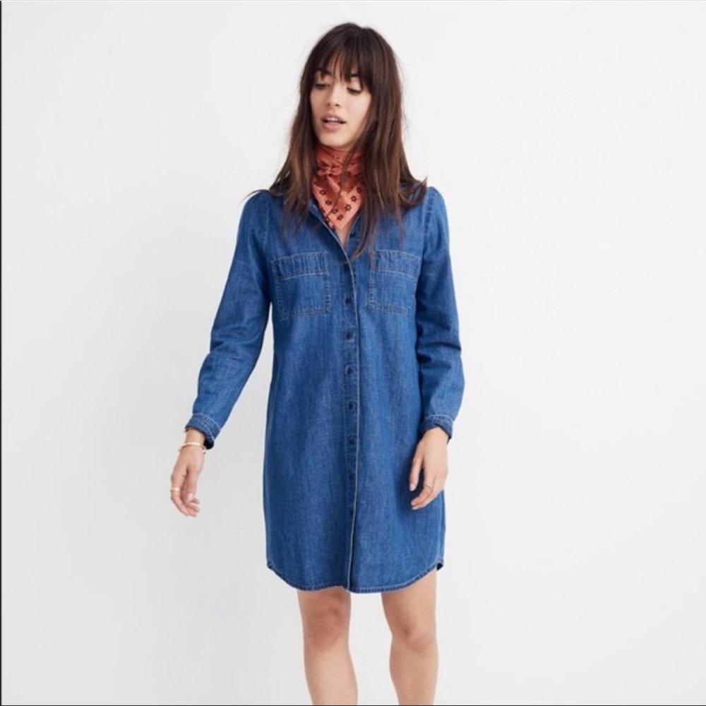 Madewell chambray long sleeve shirt dress